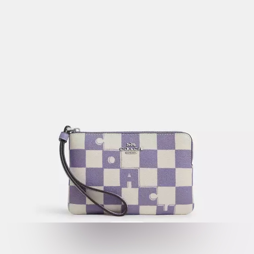 Corner Zip Wristlet With Checkerboard Print